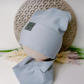 Zestaw Czapka Beanie+komin gładka Szara wiosna/jesień