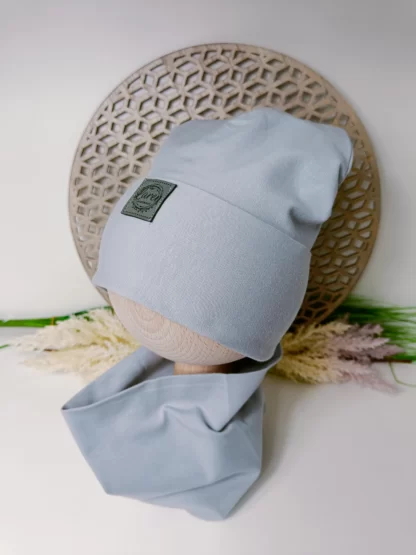 Zestaw Czapka Beanie+komin gładka Szara wiosna/jesień
