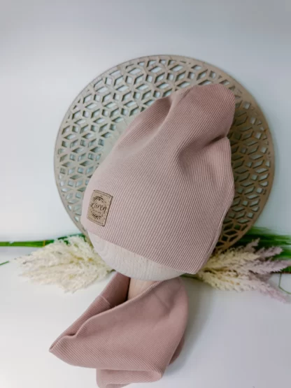 Czapka Beanie prążek Beżowa wiosna/jesień