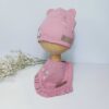 Czapka i chustka z uszkami pudrowy róż 42-48 cm - obrazek 2