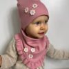 Czapka i chustka z uszkami pudrowy róż 42-48 cm